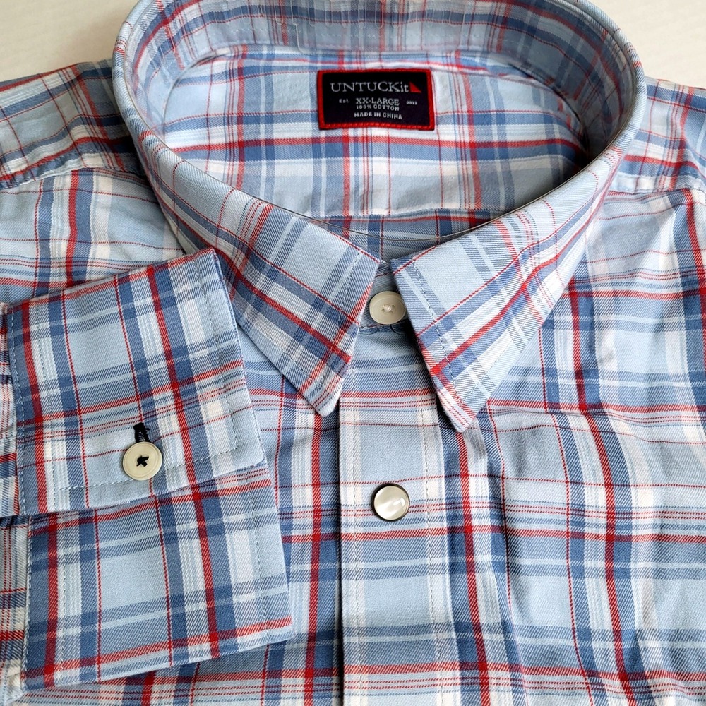UNTUCKit Muller Mens XX‎ Large Blue Red Plaid Long Sleeve Button Down Shirt NWT